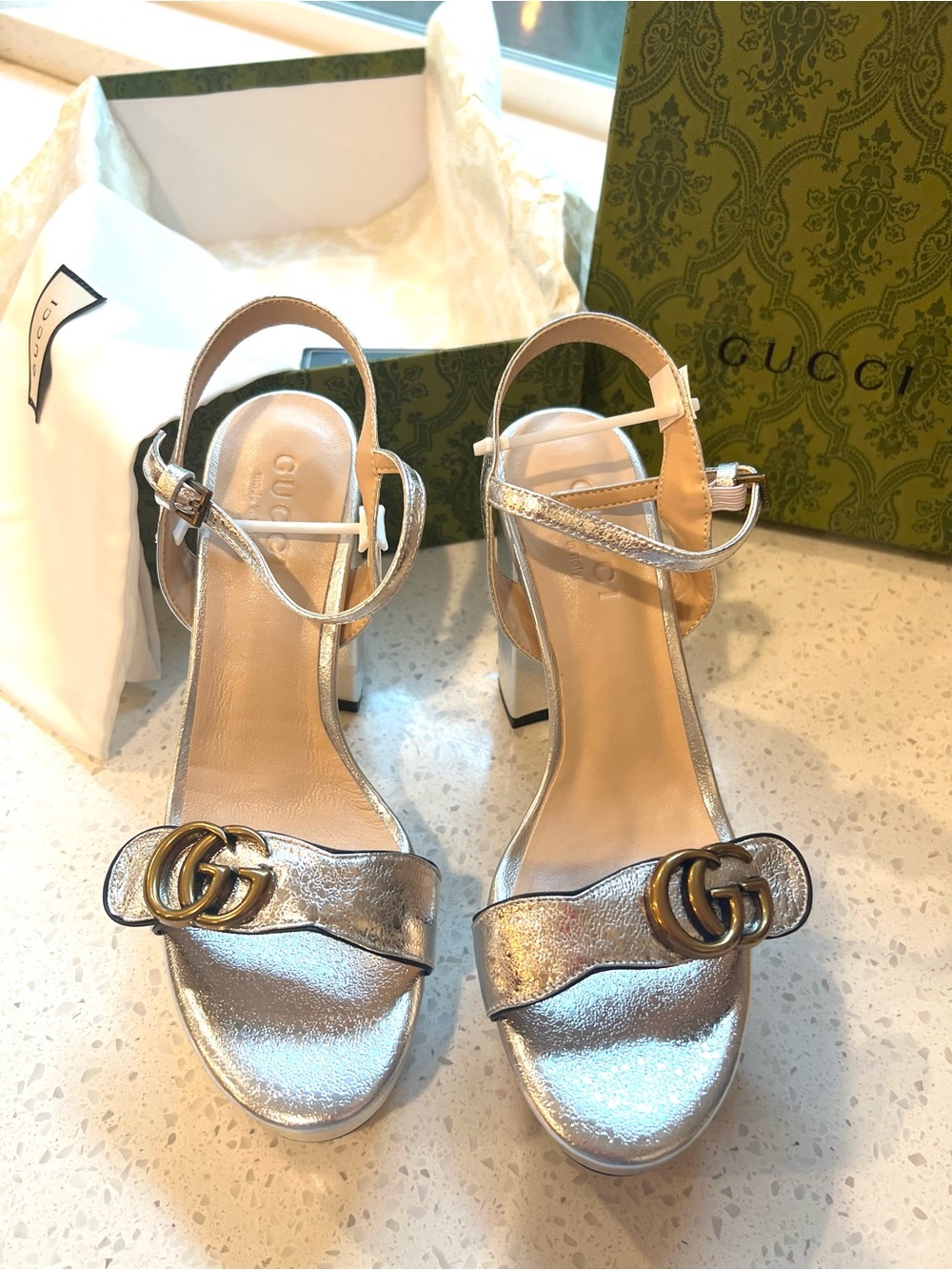 Silver platform heel sandals - Picture 7 of 9